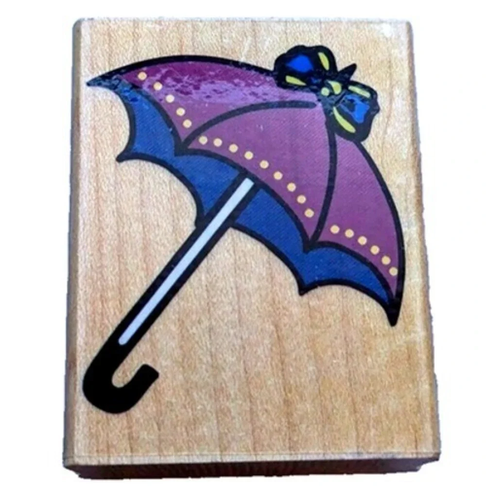 Inkadinkado Parasol Umbrella Bow 5276 Rubber Stamp Wood #H31